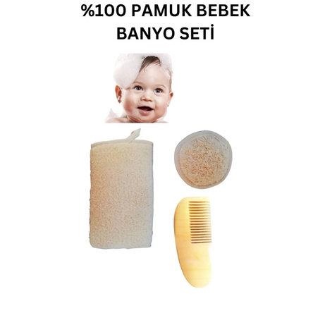 %100 Doğal Pamuk Bebek Banyo Lifi, Doğal Pamuklu Bebek Yüz Lifi, Bebek Limon Ağacı Ahşap Tarak Set