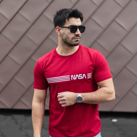 Erkek Kısa Kollu Nasa Baskı Basic Erkek T-shirt