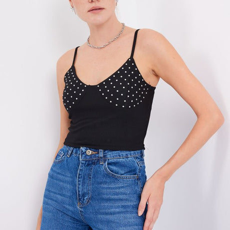 918 İp Askılı Crop Top - Siyah