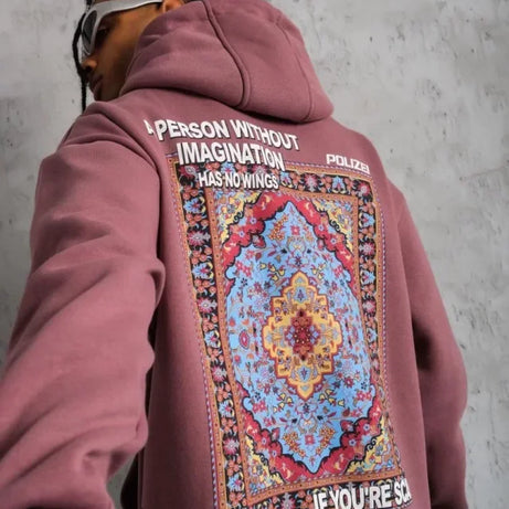 Erkek Kilim Desen Kapüşonlu Sweat - Gül Kurusu