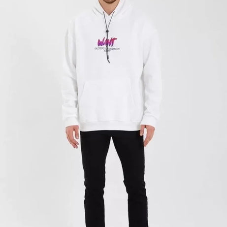 Erkek Baskılı Üç İplik Kapüşonlu Oversize Sweatshirt - Beyaz