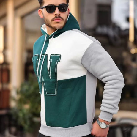 Erkek W Nakış İşlemeli Kapüşonlu Sweatshirt - Yeşil