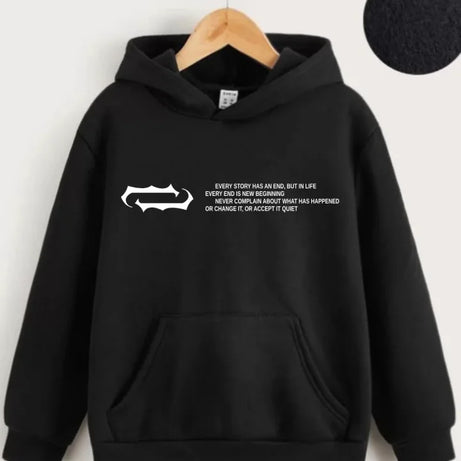 Çocuk Unisex Kapüşonlu Baskılı Sweatshirt - Siyah