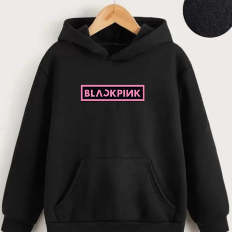 Çocuk Unisex Kapüşonlu Blackpink Baskılı Sweatshirt - Siyah