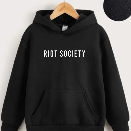 Çocuk Unisex Kapüşonlu Riot Society Baskılı Sweatshirt - Siyah