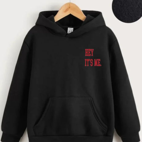 Çocuk Unisex Kapüşonlu Hey Its Me Baskılı Sweatshirt - Siyah