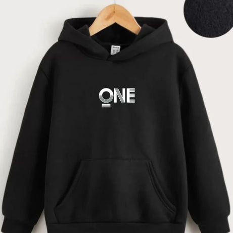 Çocuk Unisex Kapüşonlu One Baskılı Sweatshirt - Siyah