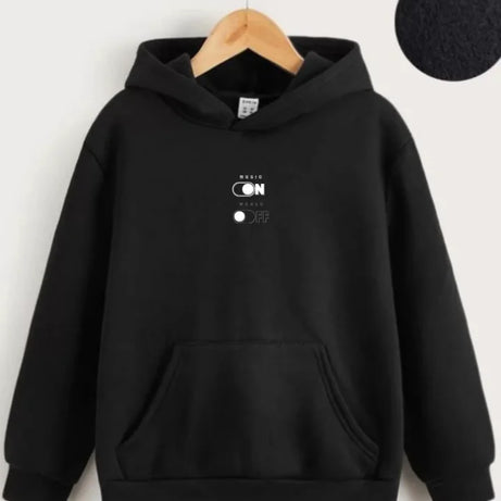 Çocuk Unisex Kapüşonlu Music On-Off Baskılı Sweatshirt - Siyah