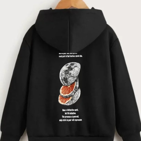 Çocuk Unisex Kapüşonlu Ön Ve Arka Moon Special Baskılı Sweatshirt - Siyah