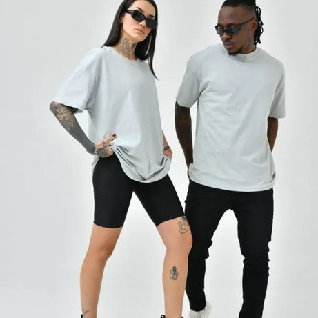 Unisex Basic Bisiklet Yaka Oversize T-Shirt - Boyalı Gri