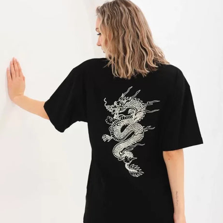 Unisex Baskılı Oversize T-Shirt - Siyah