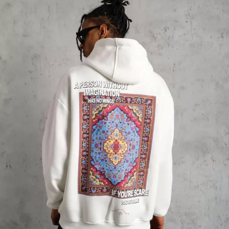 Erkek Kilim Desen Kapüşonlu Sweat- Beyaz