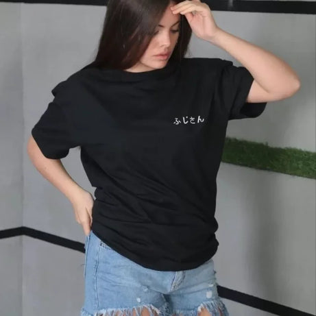 Unisex Bisiklet Yaka Baskılı Oversize T-Shirt - Siyah