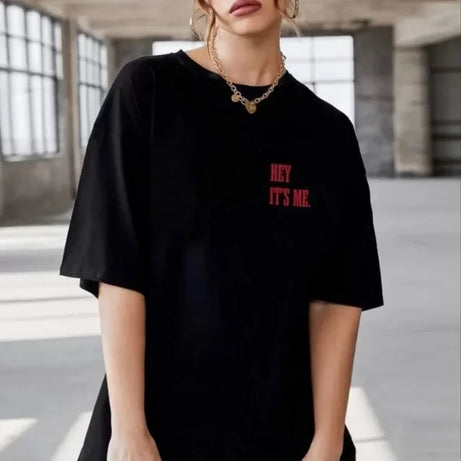 Unisex Baskılı Oversize T-Shirt - Siyah