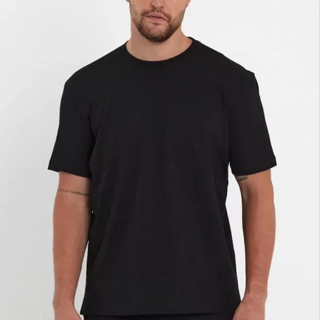 Unisex Düz Biskilet Yaka Oversize T-shirt - Siyah