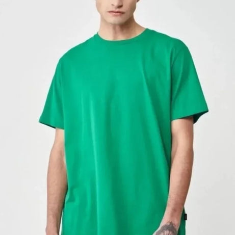 Unisex Düz Biskilet Yaka Oversize T-shirt - Yeşil