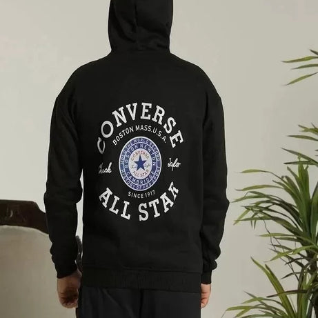 Unisex Kapüşonlu Üç İplik Oversize  Baskılı Sweatshirt - Siyah