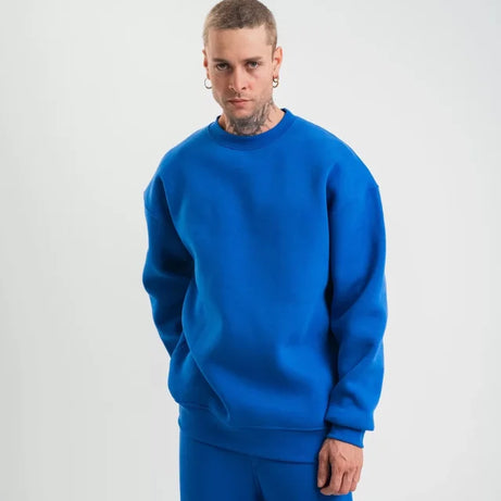 Uzun Kol Bisiklet Yaka Basic SweatShirt - Mavi