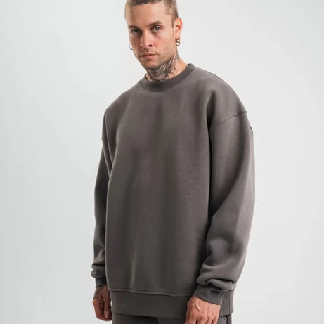 Uzun Kol Bisiklet Yaka Basic SweatShirt - Füme