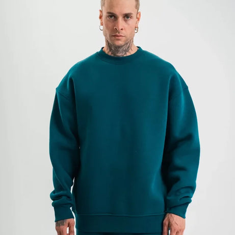 Uzun Kol Bisiklet Yaka Basic SweatShirt - Koyu Deniz Yeşili