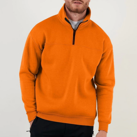 Oversize Yarım Farmuarlı Yakalı Basic SweatShirt - Turuncu