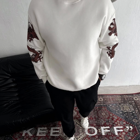 Kışlık Bisiklet Yaka Baskılı SweatShirt - Beyaz