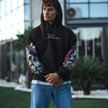 Kuru Kafa Baskılı Kapşonlu SweatShirt - Siyah