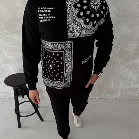 Üç İplik Desenli Bisiklet Yaka Oversize SweatShirt - Siyah