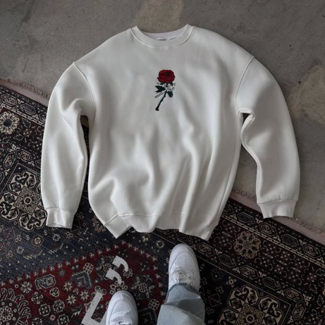 Unisex Bisiklet Yaka Ön Ve Arka Baskılı SweatShirt - Beyaz