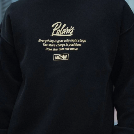 Kışlık Bisiklet Yaka Ön Ve Arka Baskılı SweatShirt - Siyah