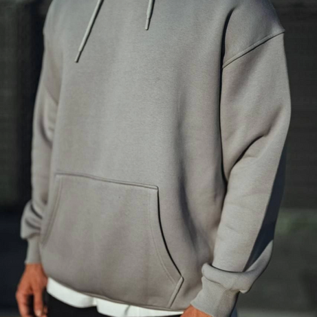 Üç İplik Penye Kapşonlu Basic SweatShirt - Boyalı Gri