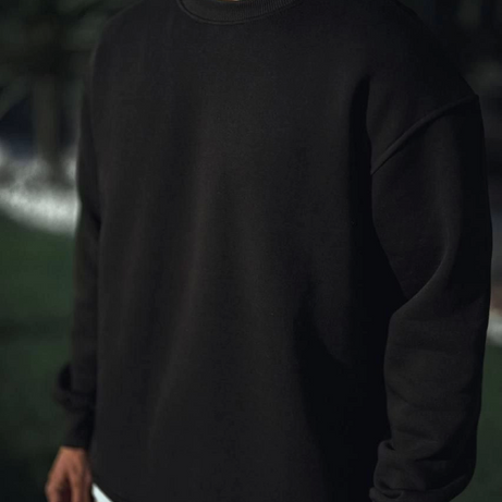 Kışlık Bisiklet Yaka Üç İplik Basic SweatShirt - Siyah