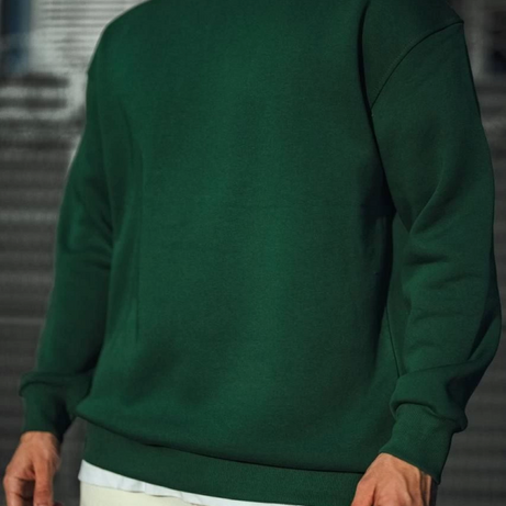 Kışlık Bisiklet Yaka Üç İplik Basic SweatShirt - Haki