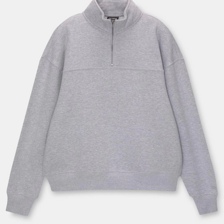 Oversize Yarım Farmuarlı Yakalı Basic SweatShirt - Gri