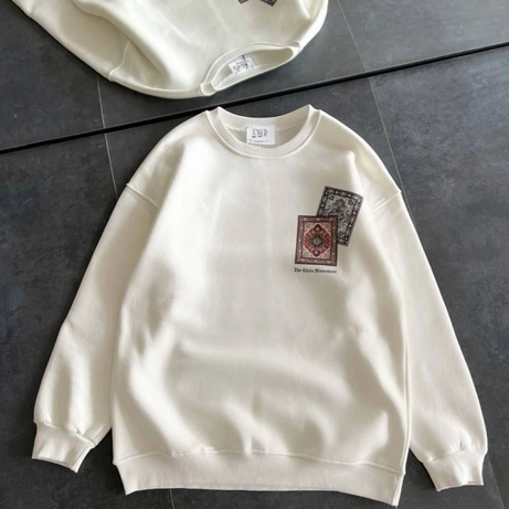 Bisiklet Yaka Baskılı SweatShirt - Beyaz