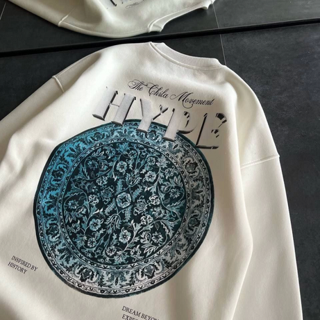 Üç İplik Bisiklet Yaka Baskılı SweatShirt - Beyaz