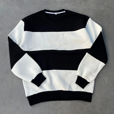 Parçalı Bisiklet Yaka Baskılı SweatShirt - Siyah