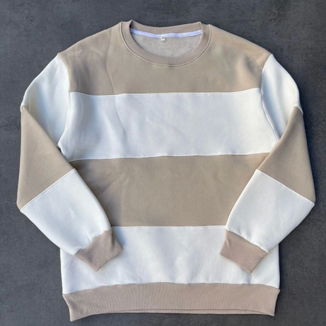 Parçalı Bisiklet Yaka Baskılı SweatShirt - Bej