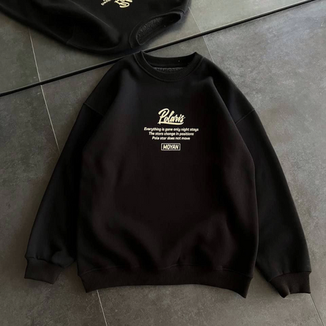 Kışlık Bisiklet Yaka Ön Ve Arka Baskılı SweatShirt - Siyah