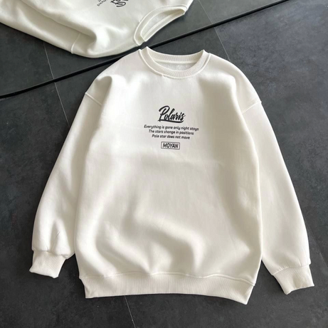 Kışlık Bisiklet Yaka Ön Ve Arka Baskılı SweatShirt - Beyaz