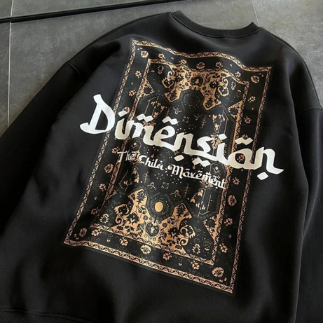 Üç İplik Penye Bisiklet Yaka Baskılı SweatShirt - Siyah