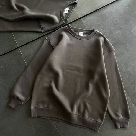 Kışlık Bisiklet Yaka Üç İplik Basic SweatShirt - Füme