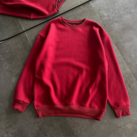 Kışlık Bisiklet Yaka Üç İplik Basic SweatShirt - Bordo