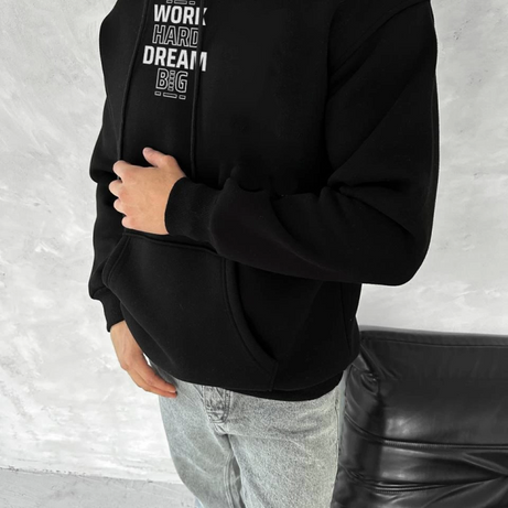 Kışlık Üç İplik Kapşonlu SweatShirt - Siyah