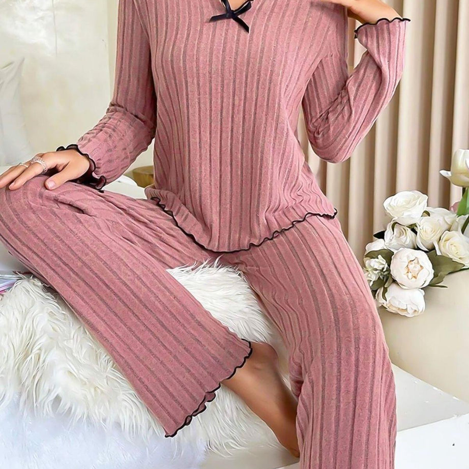 Gül Kurusu Uzun Kollu Pamuklu Pijama Takımı 7067